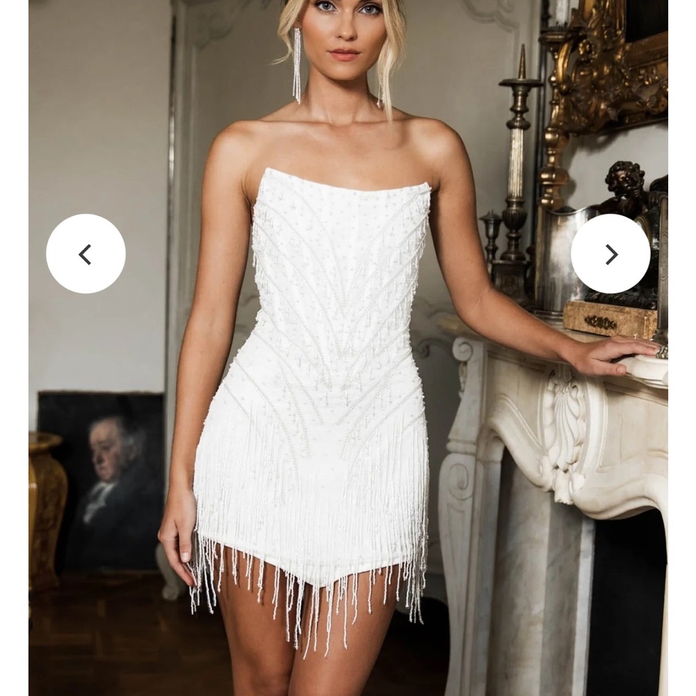 White Sequin Strapless Sheath Dress